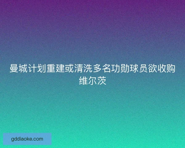 曼城计划重建或清洗多名功勋球员欲收购维尔茨